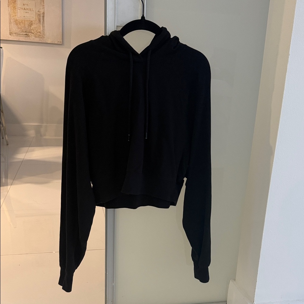 Alo Black Cropped Hoodie Top - Women